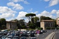 Bocca della Verita, Forum Boarium with Temple of Hercules Victor, Tempio di Portuno - Fountain of Tritons in Rome, Italy Royalty Free Stock Photo